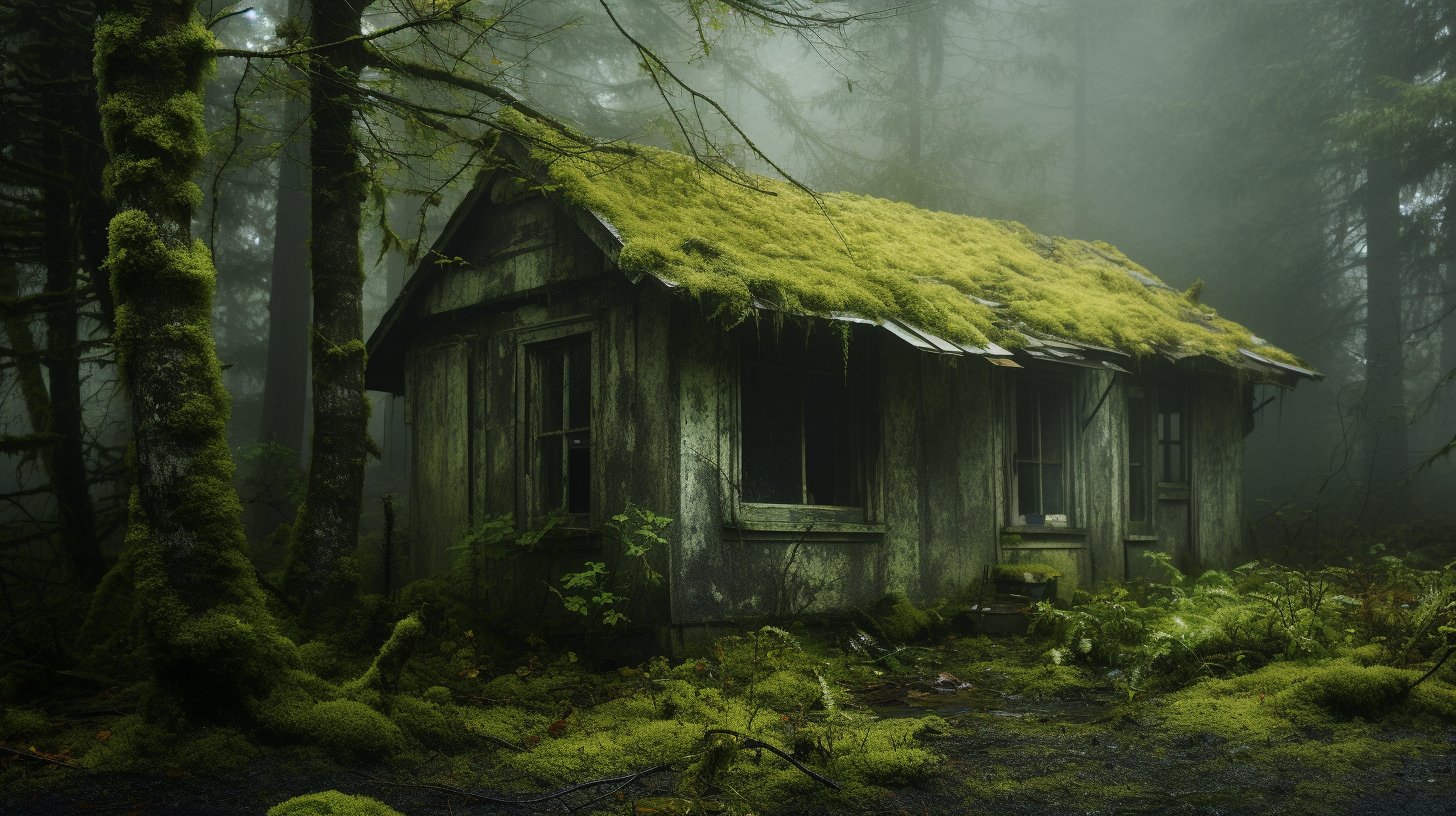 Abandoned in forest prompt - created in Midjourney