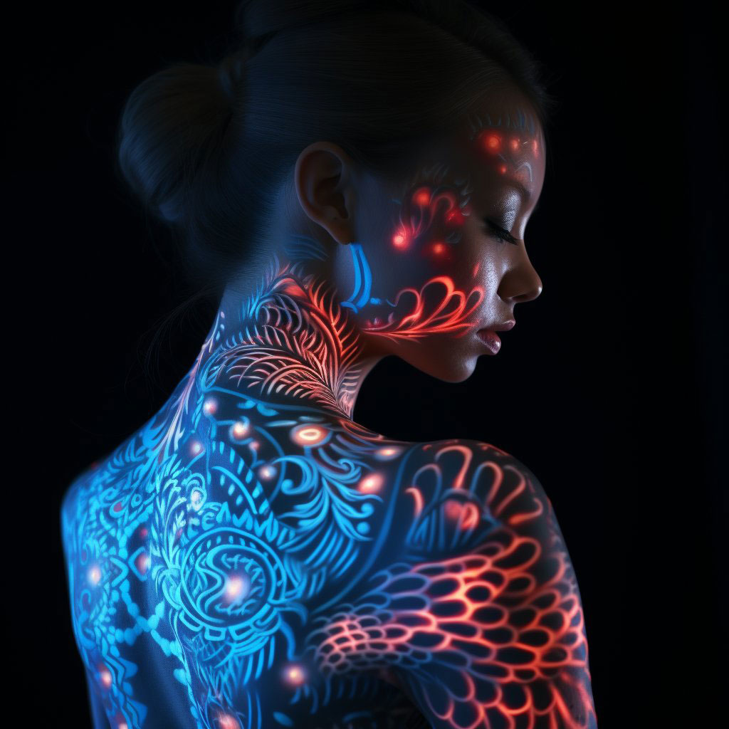 Glowing tattoos - created in Midjourney