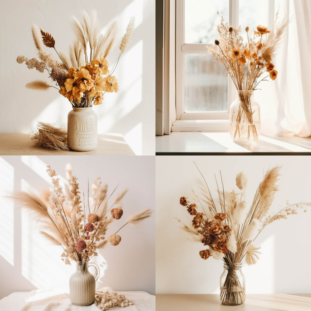 Dried flowers in vase with chaos zero - created in midjourney
