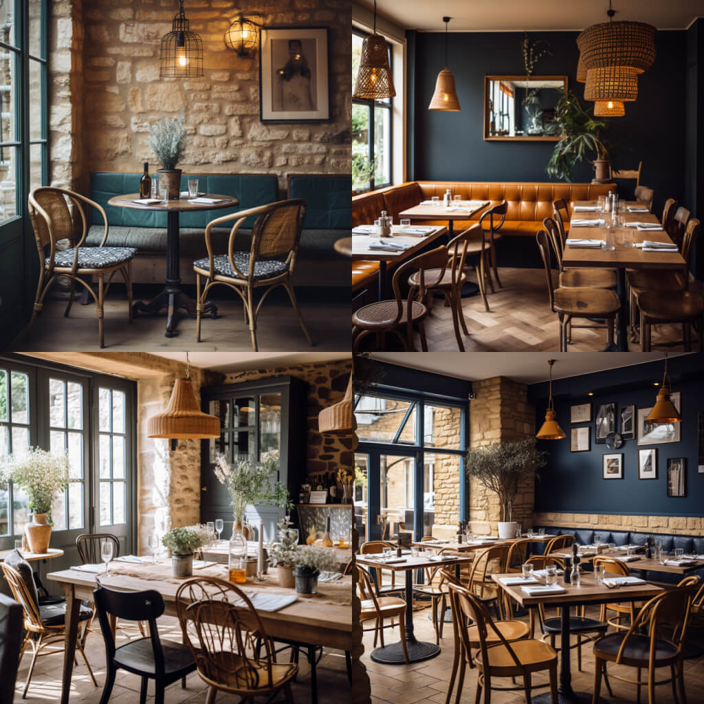 cosy french restaurant - contemporary, not classical - created in midjourney