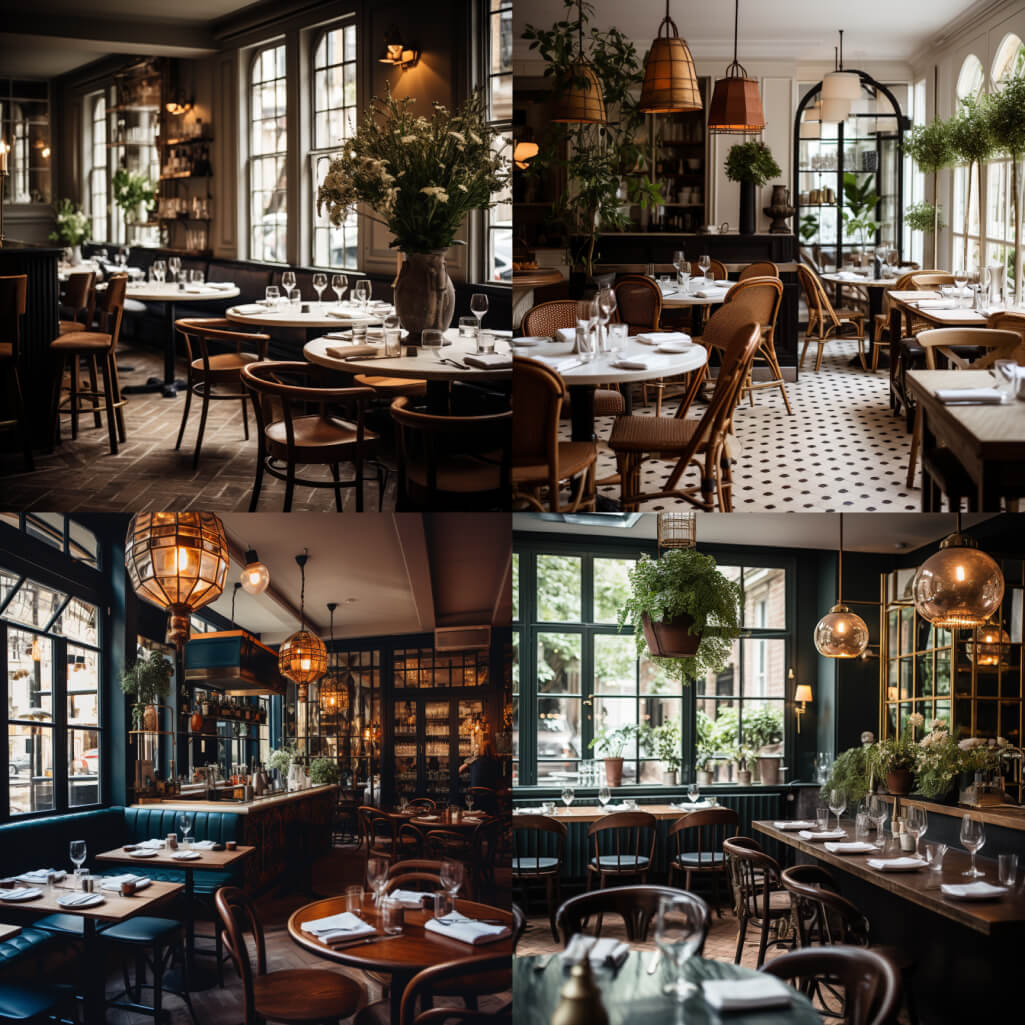 cosy french restaurant - contemporary style - created in midjourney