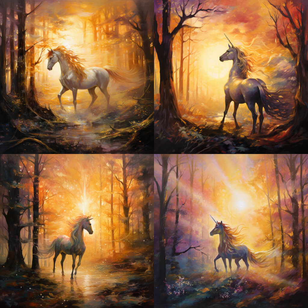 unicorn in a misty forest, created in midjourney
