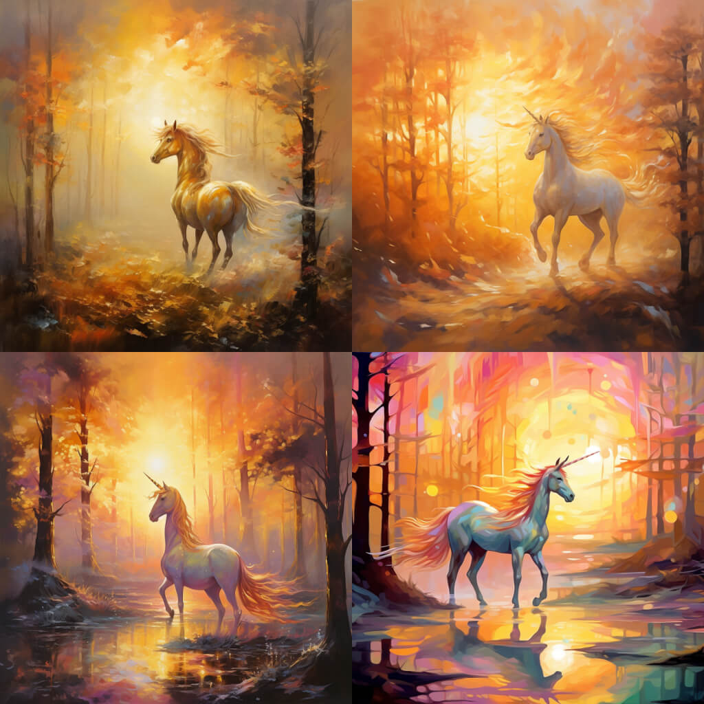 unicorn in a misty forest, created in midjourney