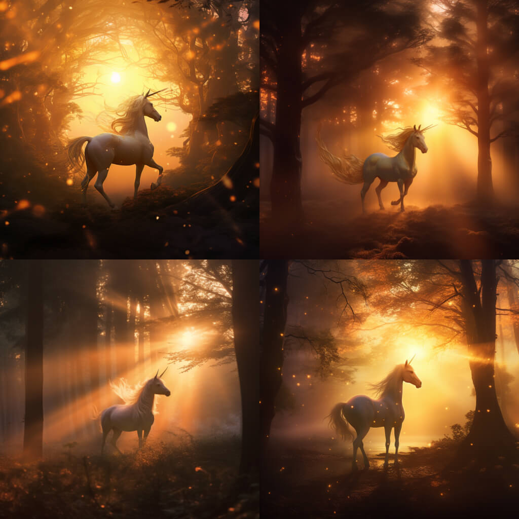 unicorn in a misty forest, matte-painting texture, seed 2000, created in midjourney
