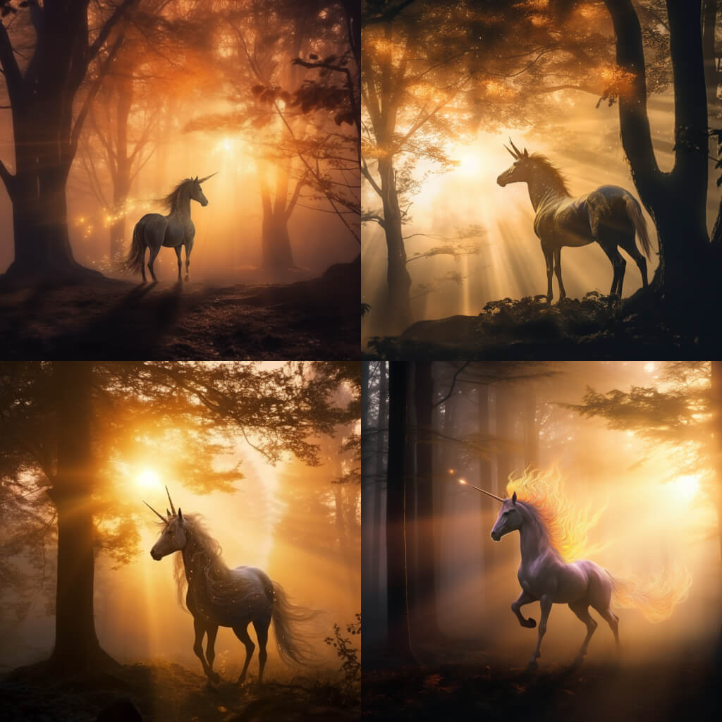 unicorn in a misty forest, matte-painting texture, created in midjourney